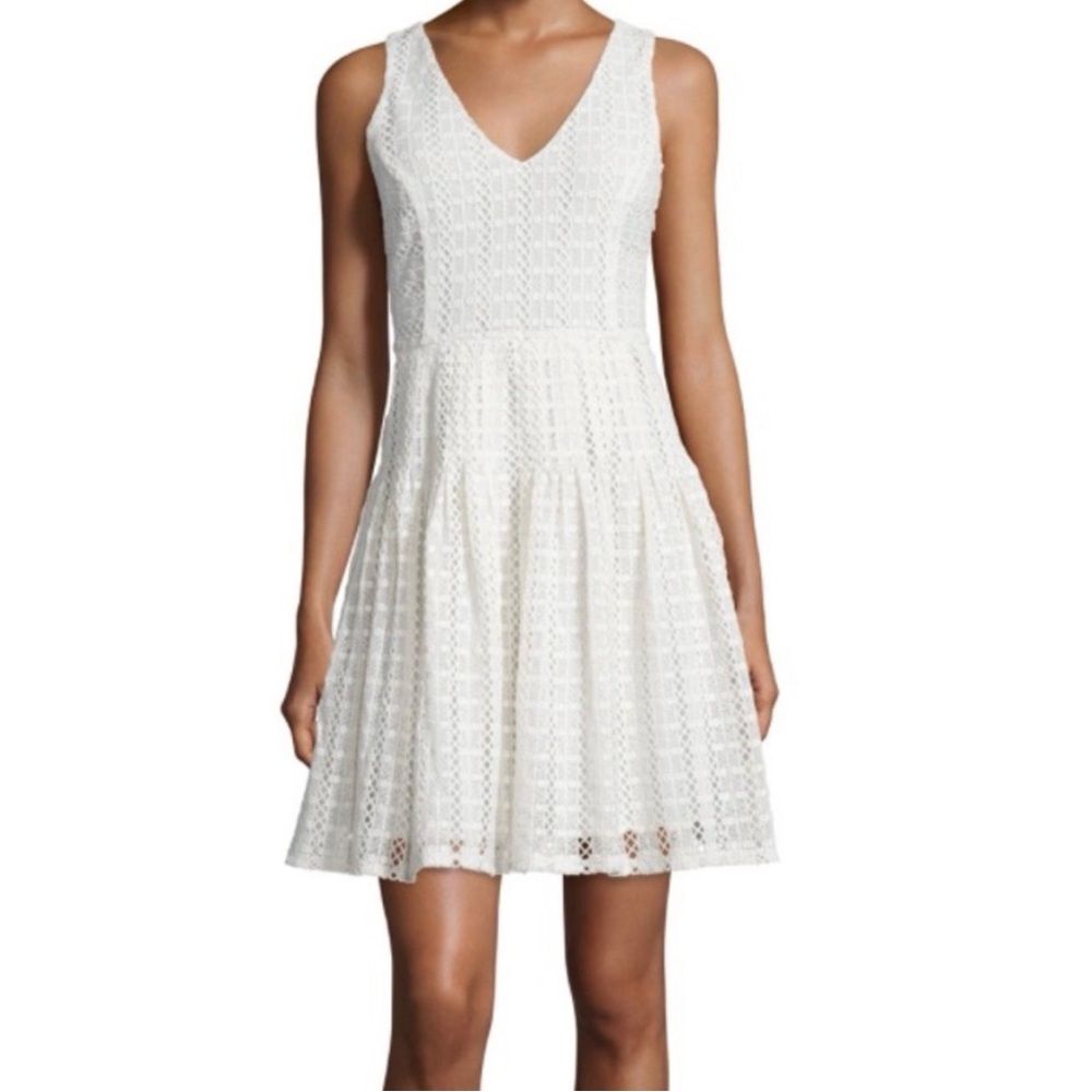 Joie White V-Neck Lace Fit-and-Flare Mini Dress